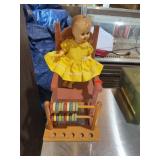 Vintage Doll in High Chair with Wooden Abacus