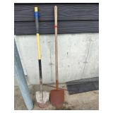Two Used Long-Handled Steel Shovels