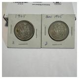 1965 Canada 50 Cents Silver Coins, Pair