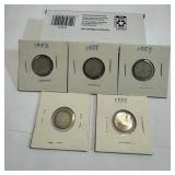 5 Canadian 10 Cent Coins 1939-1958