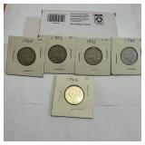 5 Canada Silver 25 Cent Coins 1959ï¿½1965