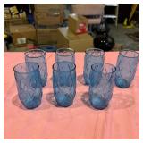 6 Blue Textured Glass Tumblers