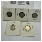 5 Canadian Silver Dimes 1944ï¿½1952 George VI