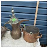 Brass Middle Eastern Coffee Pot and Copper Vessel
