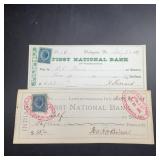 Two 19th Century Bank Checks with Revenue Stamps