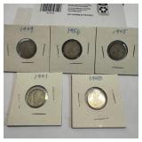 5 Canada Silver Dimes 1940ï¿½1956