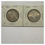 1959 And 1962 Canada 50 Cents Silver Coins