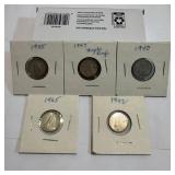 Canada 10 Cent Silver Coins 1940-1965, 5 Coins