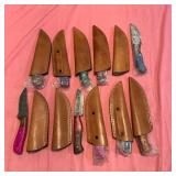 10 Fixed Damascus Blade Knives With Sheaths