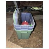 Plastic Totes, Lids, and Coleman Jug