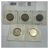 Canada 25 Cent Coins 1960-1969, Lot of 5