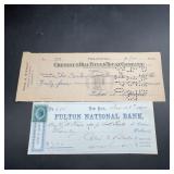 Two Historic Cancelled Bank Checks, 1875ï¿½1933