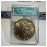 1886-O Morgan Silver Dollar AU-58 Accugrade