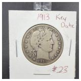 1913 Barber Half Dollar Silver Coin