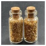2 Glass Bottles With Gold Tone Flakes, Cork Top