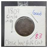 1809 Classic Head Half Cent Copper Coin