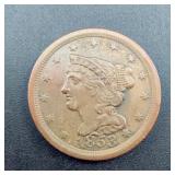 1853 Braided Hair Half Cent US Coin