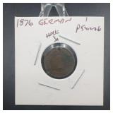 1876 German 1 Pfennig Coin with Hole