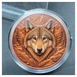 1 oz .999 Fine Copper Round Wolf Design