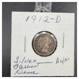 1912-D Barber Dime Silver Coin