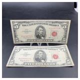 2 US $5 Red Seal Notes, Series 1963