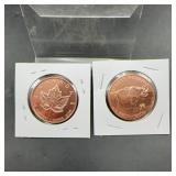 (2x Bid)copper Rounds .999 Fine Wildlife And Maple