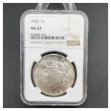 1925 Peace Dollar NGC MS 63 Silver Coin
