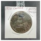 1850 Canada One Penny Token with Square Hole