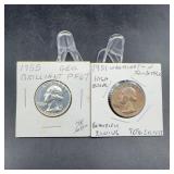 1955 & 1951 Washington Silver Quarters