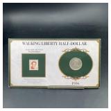 1936 Walking Liberty Half Dollar & Mitchell Stamp