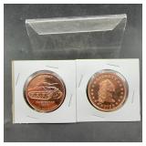(2x Bid) Copper Rounds: M4 Sherman, Liberty 1795