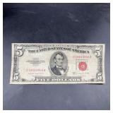 1953-B $5 United States Note Red Seal Bill