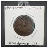 1910 Canada 1 Cent Coin King Edward VII