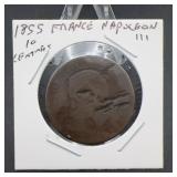 1855 France Napoleon III 10 Centimes Coin