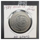 1984 Mexico 20 Pesos Coin Cupronickel