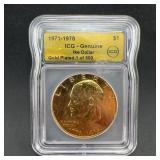Gold-Plated Bicentennial Ike Dollar ICG Holder