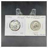 1950 & 1964-D Washington Silver Quarters
