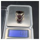 Sterling Silver Ring With Two Purple Stones 13.3g