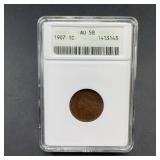 1907 Indian Cent ANACS AU 58