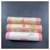 3 Cent Rolls Labeled 1972-D, 1974 & 2009
