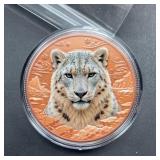 1 oz .999 Fine Copper Snow Leopard Round