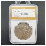 1927-D Peace Dollar $1 Coin PGA MS63