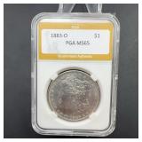 1883-O Morgan Silver Dollar PGA MS65