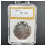 1897-S Morgan Silver Dollar PGA MS64
