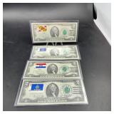 4 1976 $2 Bills with Stamps & Flag Stickers