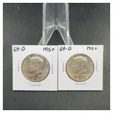 2 1964-D Kennedy Silver Half Dollars