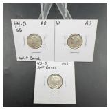 3 Mercury Silver Dimes: 1941, 1944-D, 1945-D