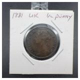 1881 UK Half Penny Coin Queen Victoria