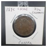 1895 Chile 2.5 Centavos Copper Coin