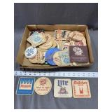 Vintage Beer Coaster Collection and Pins